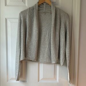 Anthropologie Knitted & Knotted Metallic Gray Open Cardigan Sz small
